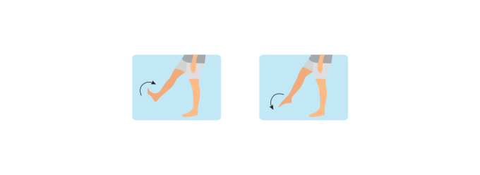 Gập và uốn cong bàn chân: Gập bàn chân phải hướng vào cơ thể, sau đó duỗi và uốn cong về phía trước. Thực hiện 10 lần rồi đổi sang bàn chân trái.